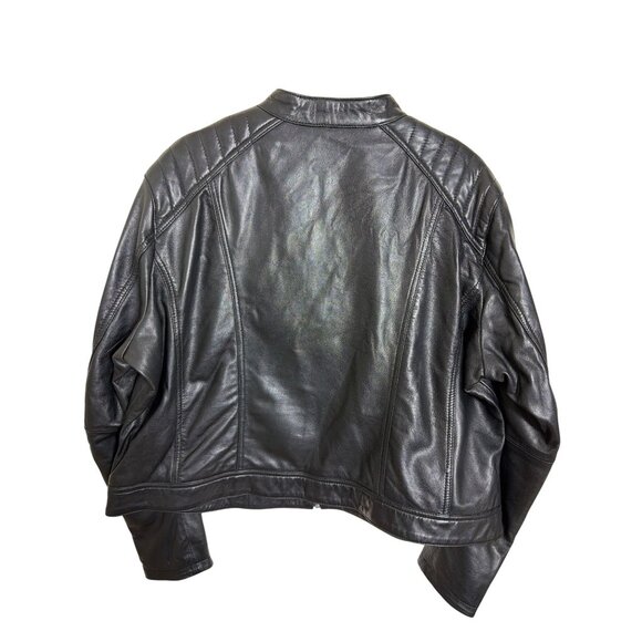 NWT Nordstrom Black Leather Moto Jacket With Quilted Detailing For Women - Picture 3 of 16